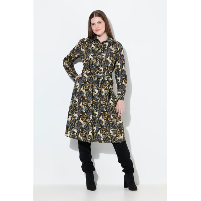 Robe chemisier, motif hiboux olive <span itemprop=
