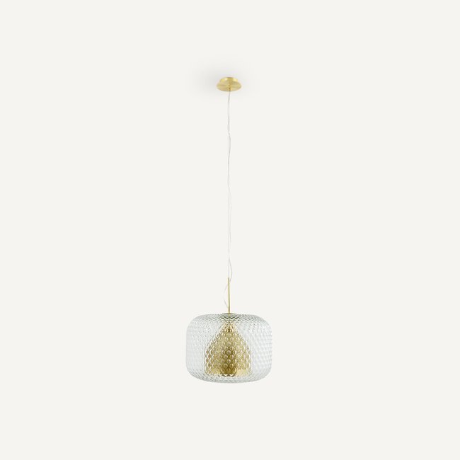 Mistinguett 40cm Diameter Textured Glass Hanging Light, brass, AM.PM