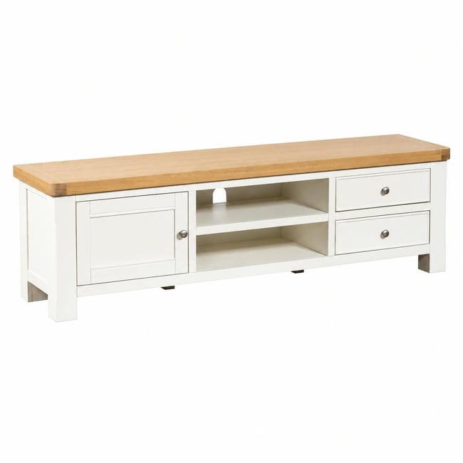 Meuble TV blanc 1 porte 2 tiroirs VELIA Couleur blanc <span itemprop=