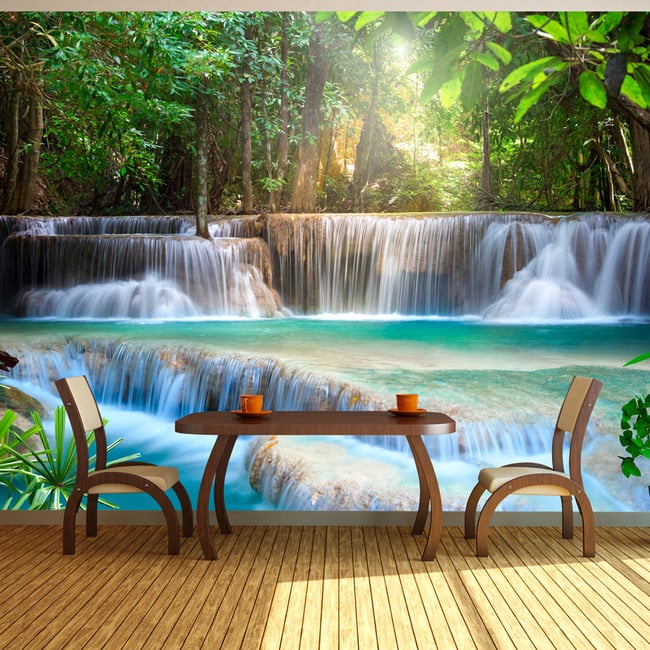 Papier peint intissé panoramique Paysage Awakening of nature Couleur vert <span itemprop=