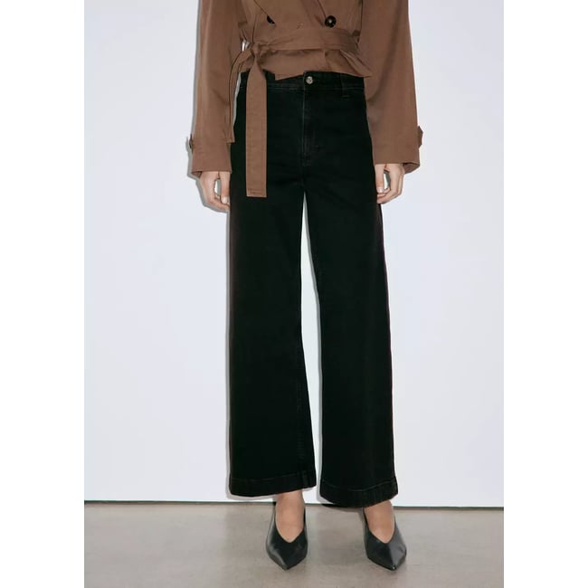 Jean style jupe-culotte Catherin taille haute black denim <span itemprop=