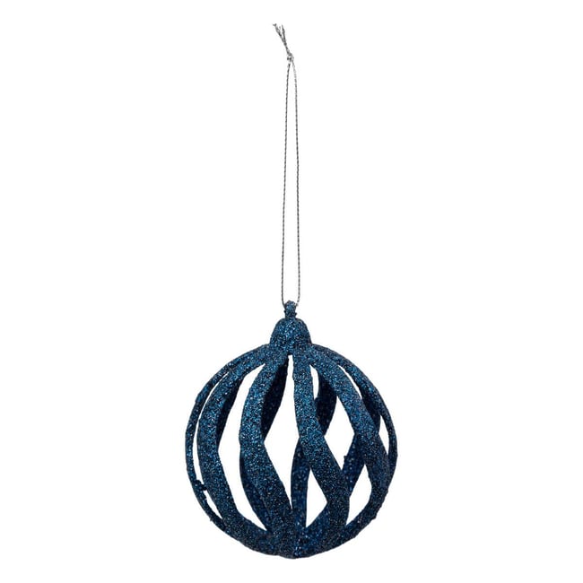 Boule de Noël vague bleu 80mm Couleur bleu <span itemprop=