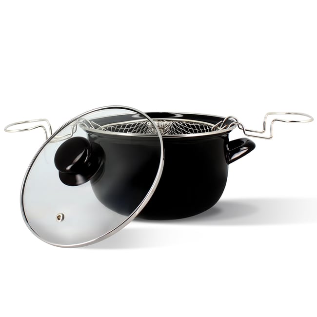 Friteuse 20 cm en acier émaillé noir <span itemprop=