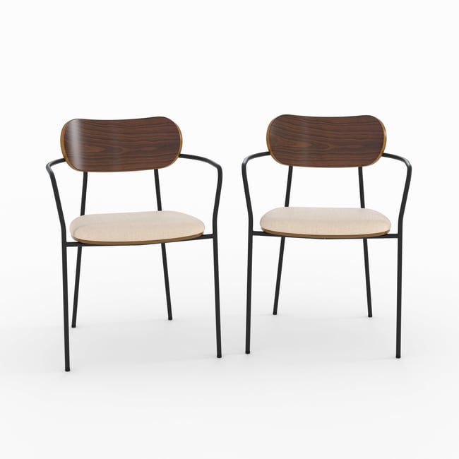 Lot de 2 chaises en tissu et placage en bois - MARINE Couleur beige <span itemprop=