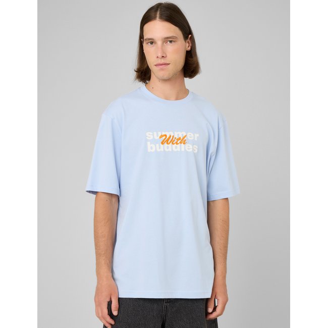 T-shirt imprimé et brodé bleu clair <span itemprop=