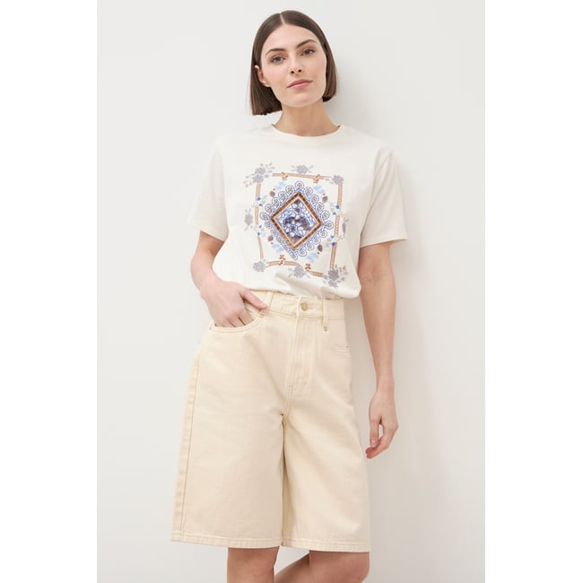 Bermuda large taille haute en coton jaune clair <span itemprop=