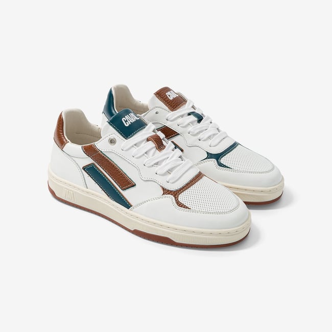 Baskets en cuir Flow blanc/vert/camel <span itemprop=