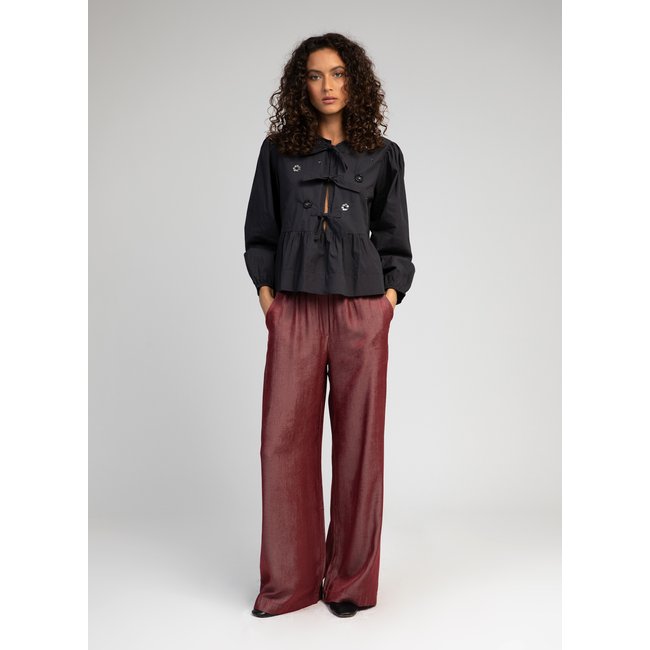 PANTALON PEPITA rouge bordeaux uni <span itemprop=