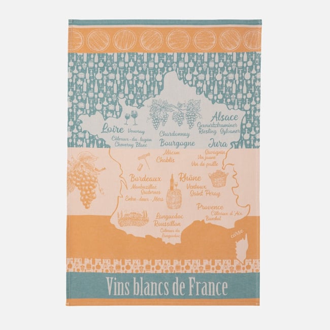 Torchon jacquard coton VINS BLANC DE FRANCE jaune <span itemprop=