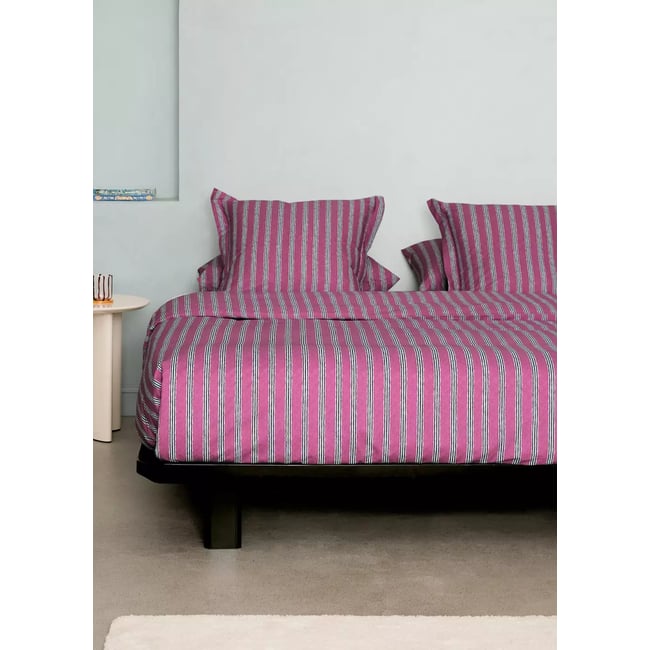 Housse de couette percale de coton rayures tricolores Lit 90 cm cerise <span itemprop=