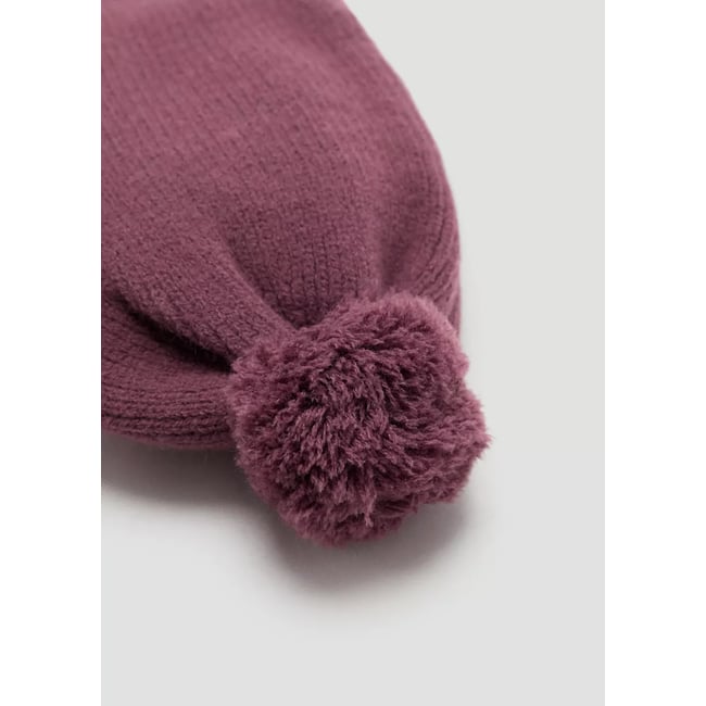 Bonnet en maille avec pompon et cache-oreilles lie de vin <span itemprop=