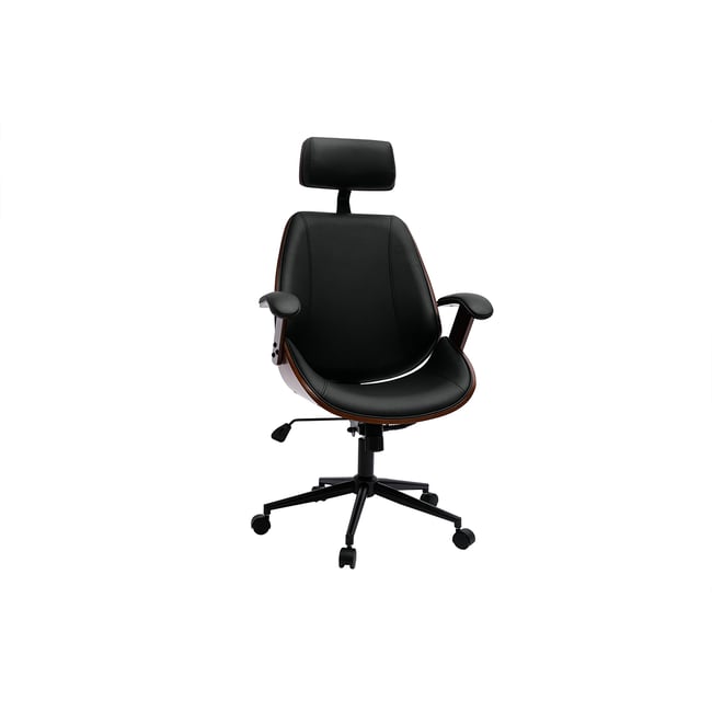 Fauteuil de bureau de direction design en tissu gris, bois clair et acier chromé MUSK - MILIBOO