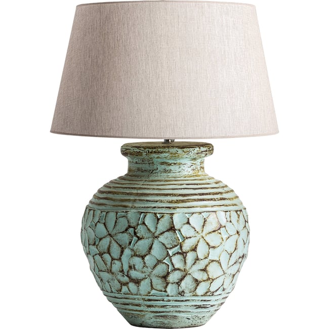 Lampe à poser en terre cuite vieillie Couleur vert vieilli et beige <span itemprop=