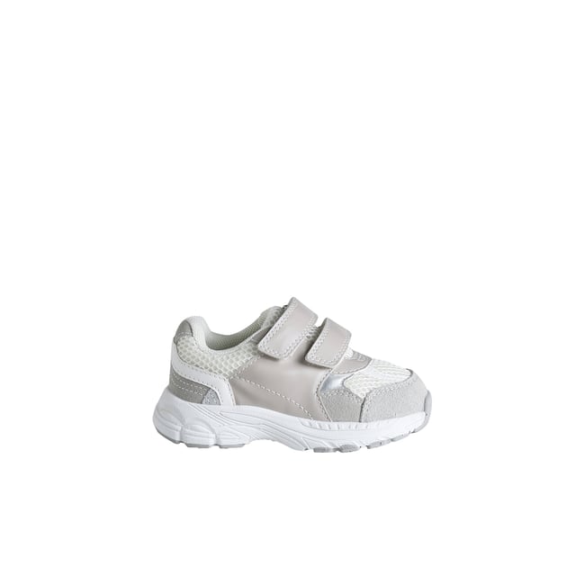 Chaussures premiers pas à scratch gris <span itemprop=