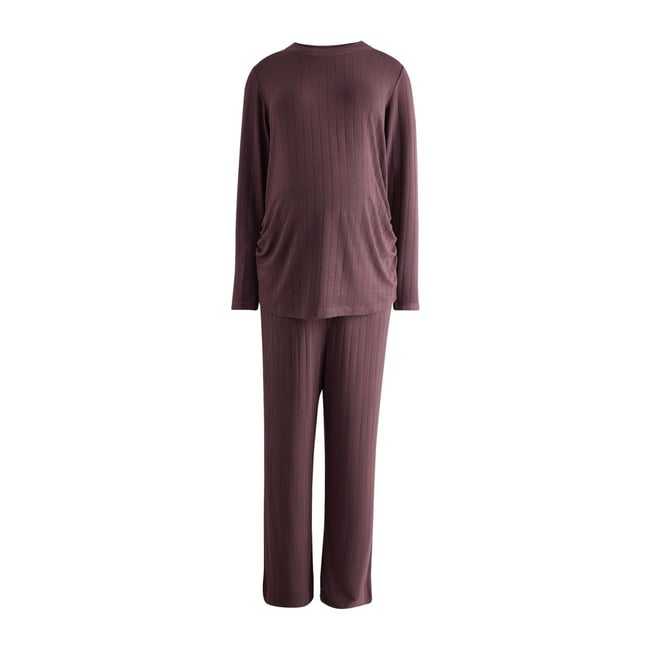 Pyjama en jersey à manches longues maternité marron chocolat <span itemprop=