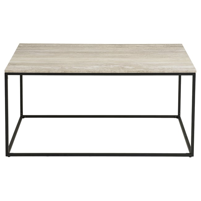 Table basse plateau effet travertin, MAYA Couleur beige / noir <span itemprop=