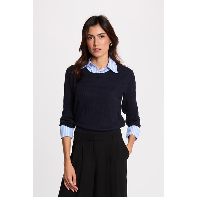 Pull col à revers bleu marine <span itemprop=