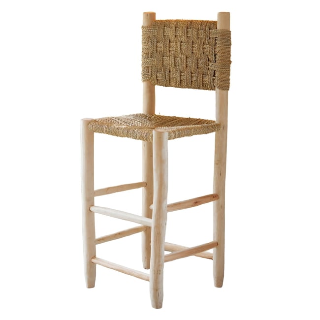 Tabouret de bar bois dossier damier -  LOJI Couleur naturel <span itemprop=