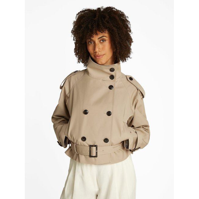 Trench court col montant beige <span itemprop=
