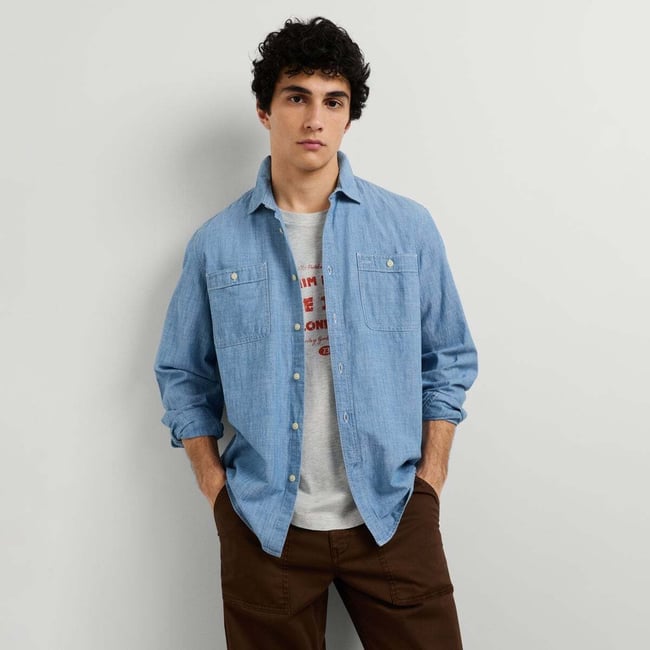 Chemise Chambray Coupe Regular bleu indigo moyen <span itemprop=