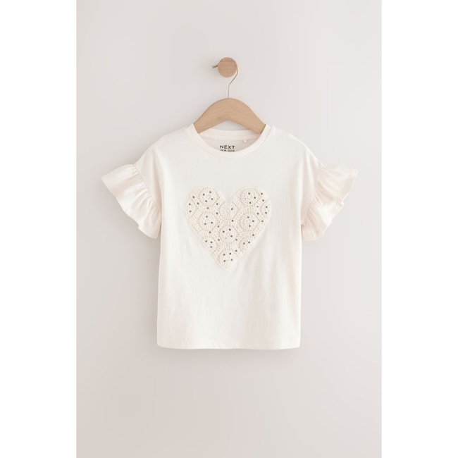 T-shirt en crochet à motif cœur sequins écru <span itemprop=