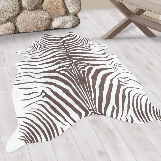 Tapis imitation peau de bête zèbre ETOSHA Couleur marron <span itemprop=