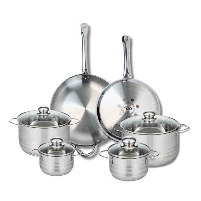 2 poêles 28/32cm + 4 faitouts 14/16/20/24cm PROFI BRILLANT inox <span itemprop=
