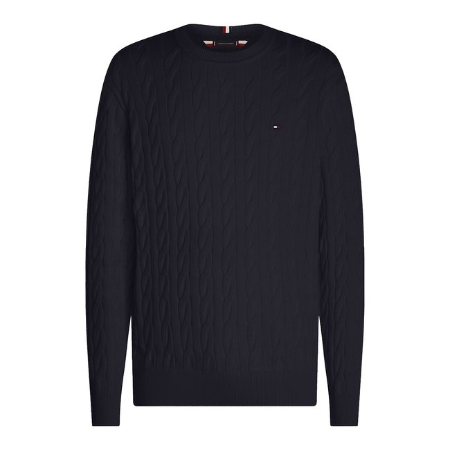 Embroidered Logo Jumper in Cotton and Structured Knit with Crew Neck - TOMMY HILFIGER