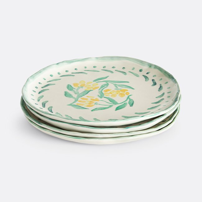 Lot de 4 assiettes plates en grès, Capria Couleur jaune/vert <span itemprop=