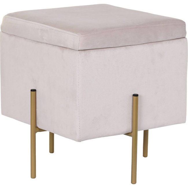 Pouf en velours avec pieds dorés Couleur rose pastel aux reflets dorés <span itemprop=