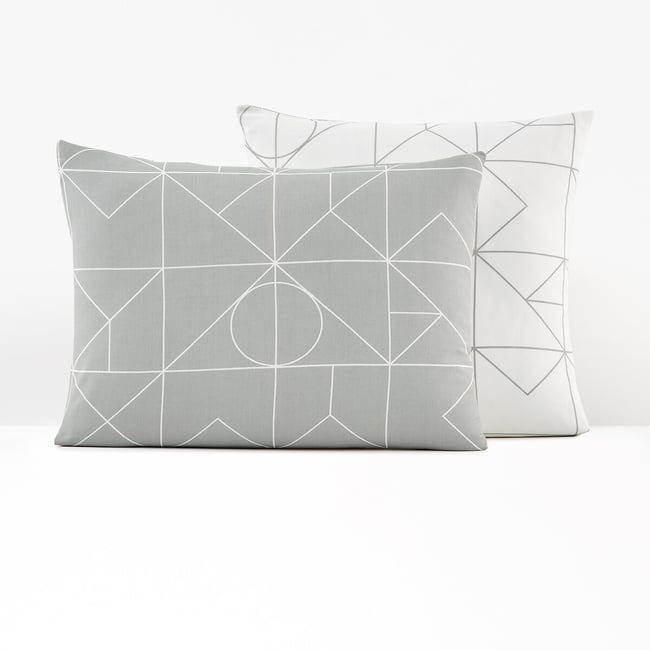 Taie d'oreiller pur coton, Vidmey gris/blanc <span itemprop=