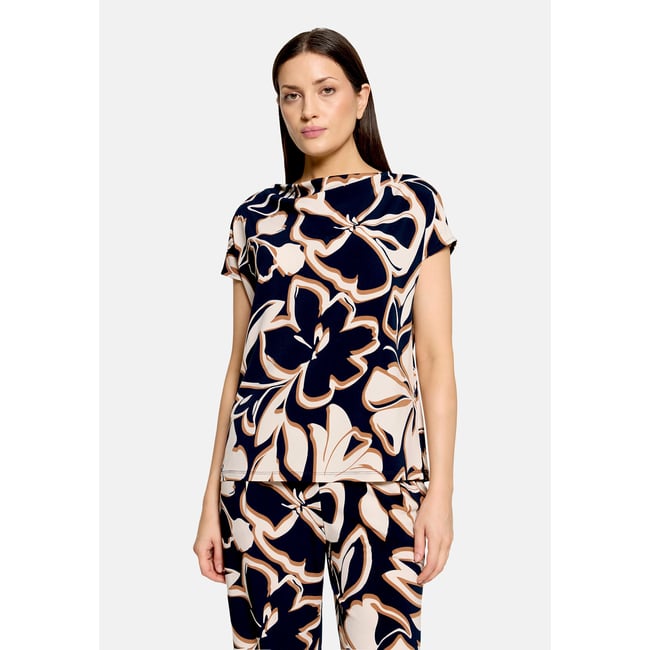 Haut imprimé à encolure bénitier dark blue/brown <span itemprop=