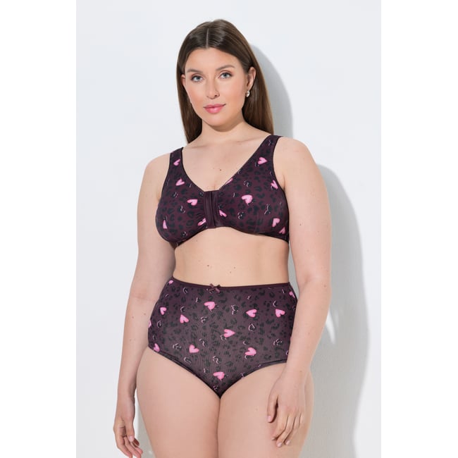 Brassière, motif léopard/cœurs prune foncé <span itemprop=