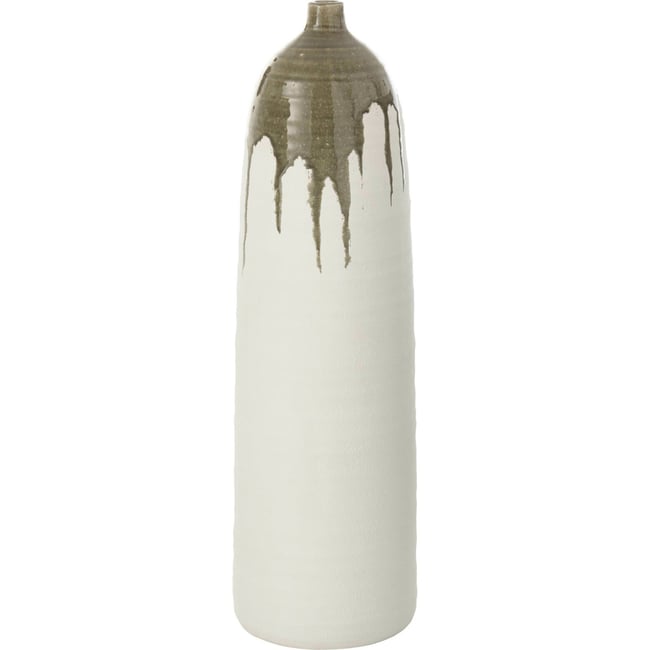 Vase bouteille en poterie fait main Couleur vert olive et blanc <span itemprop=