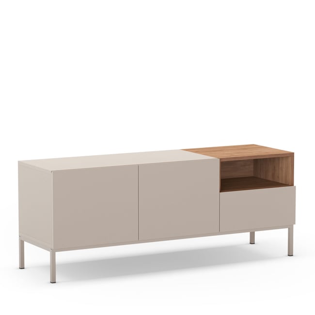 Meuble TV Bas O40 Naturel – Design Moderne Avec Portes Coulissantes Et Rangement Pratique
