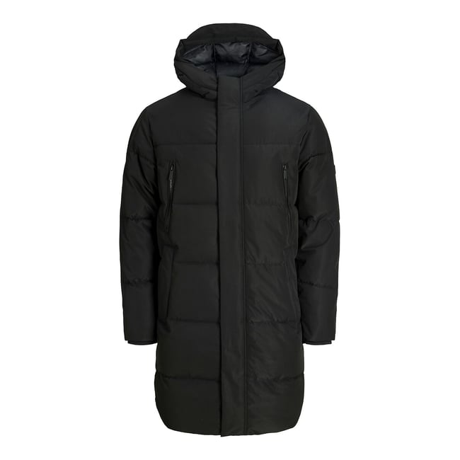 Doudoune mi-longue capuche fixe col montant, plein hiver noir <span itemprop=