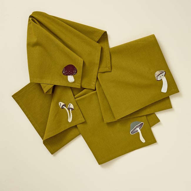 Lot de 4 serviettes de table AUTOMNE olive <span itemprop=