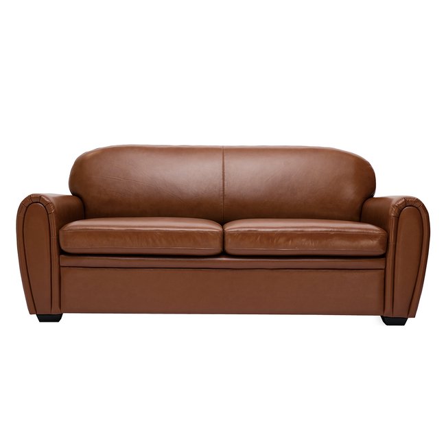 Canapé convertible vintage 3 places cuir marron et bois noir avec matelas 9 cm CLUB Couleur marron <span itemprop=