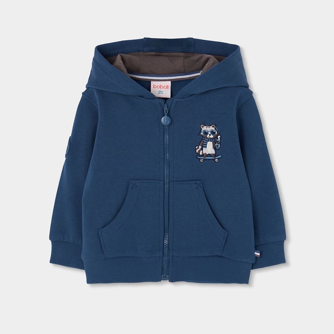 Sweat-shirt garçon broderie raton laveur bleu <span itemprop=