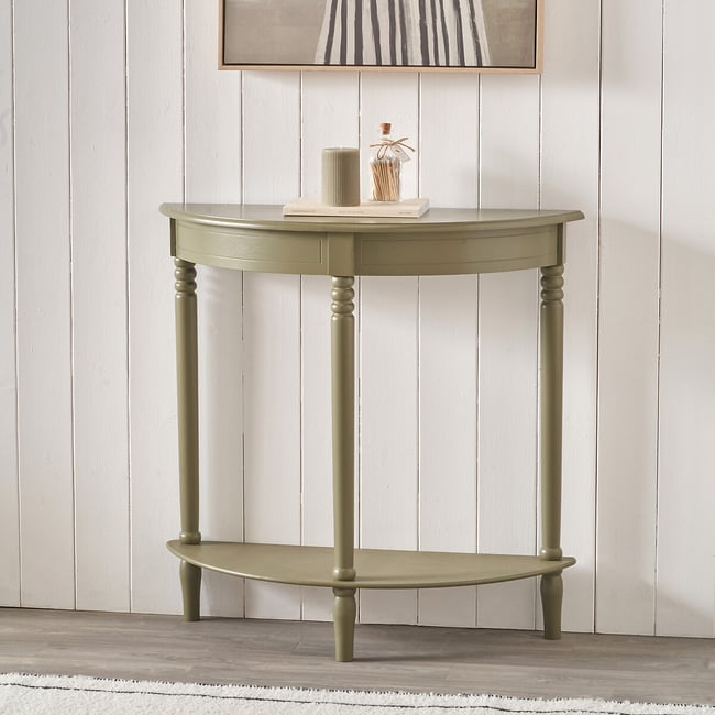 Hawthorne Half Moon Wood Console Table, olive green, SO'HOME