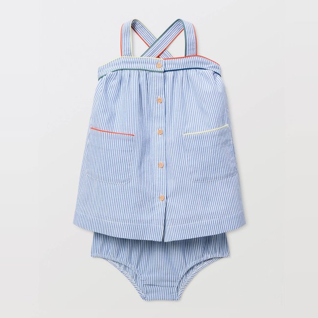 Robe avec bloomer rayés en coton porcelaine <span itemprop=