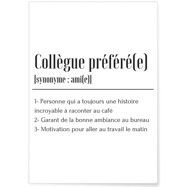 Affiche Définition Collègue préféré(e) Couleur blanc <span itemprop=
