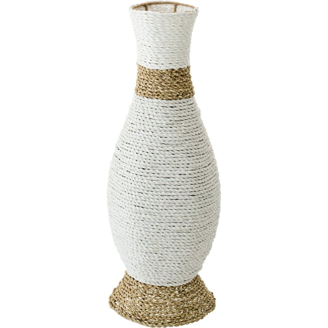 Vase en raphia tressé fait main Couleur blanc et naturel <span itemprop=