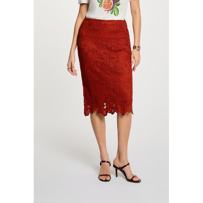 Jupe midi dentelle orange foncé <span itemprop=