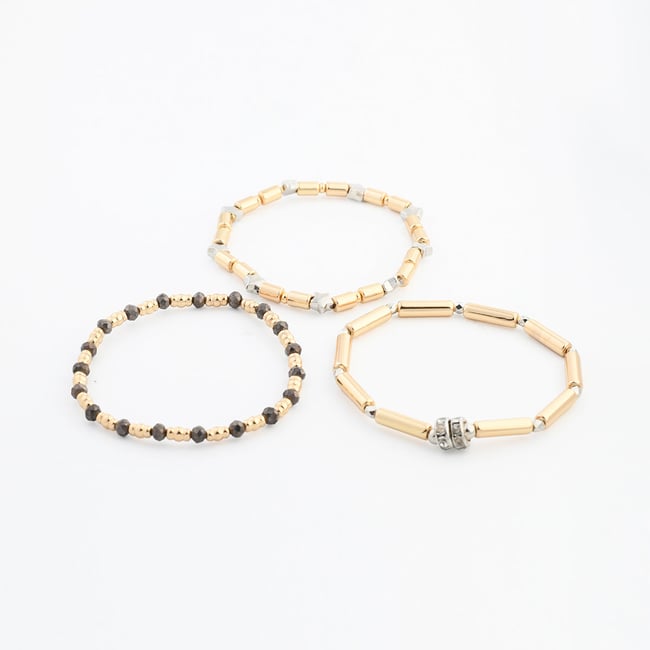 Set de 3 bracelets perles fantaisie dorées doré <span itemprop=