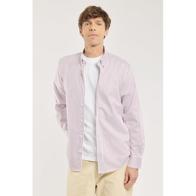 Chemise coupe droite en coton blanc/rouge <span itemprop=