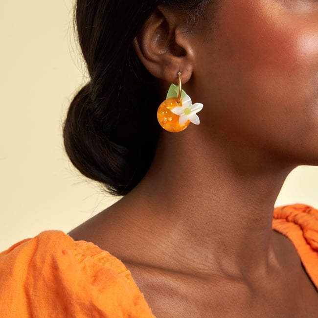 Boucles d'oreilles FLEUR D'ORANGER orange <span itemprop=