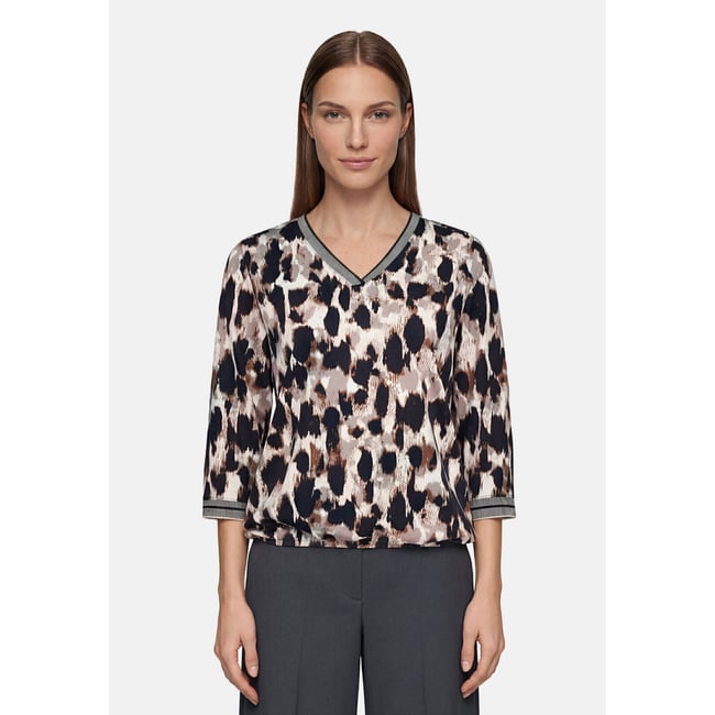 T-shirt façon blouse à imprimé beige/noir <span itemprop=