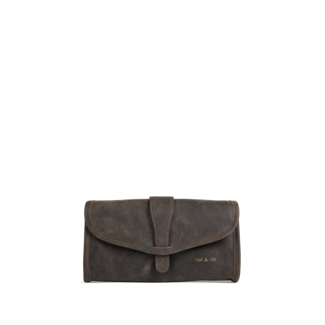 Portefeuille à rabat en cuir lisse PATTY marron vieilli <span itemprop=