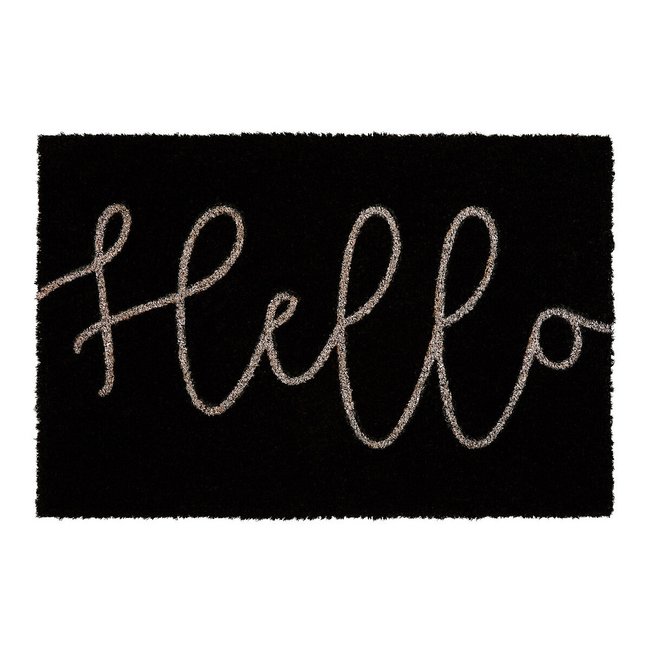 Hello Coir Doormat, black, SO'HOME